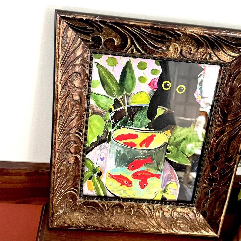 Fishbowl Black Cat Matisse Famous Painting Canvas Print Framed Fish Wall Art - Picture 4 of 12